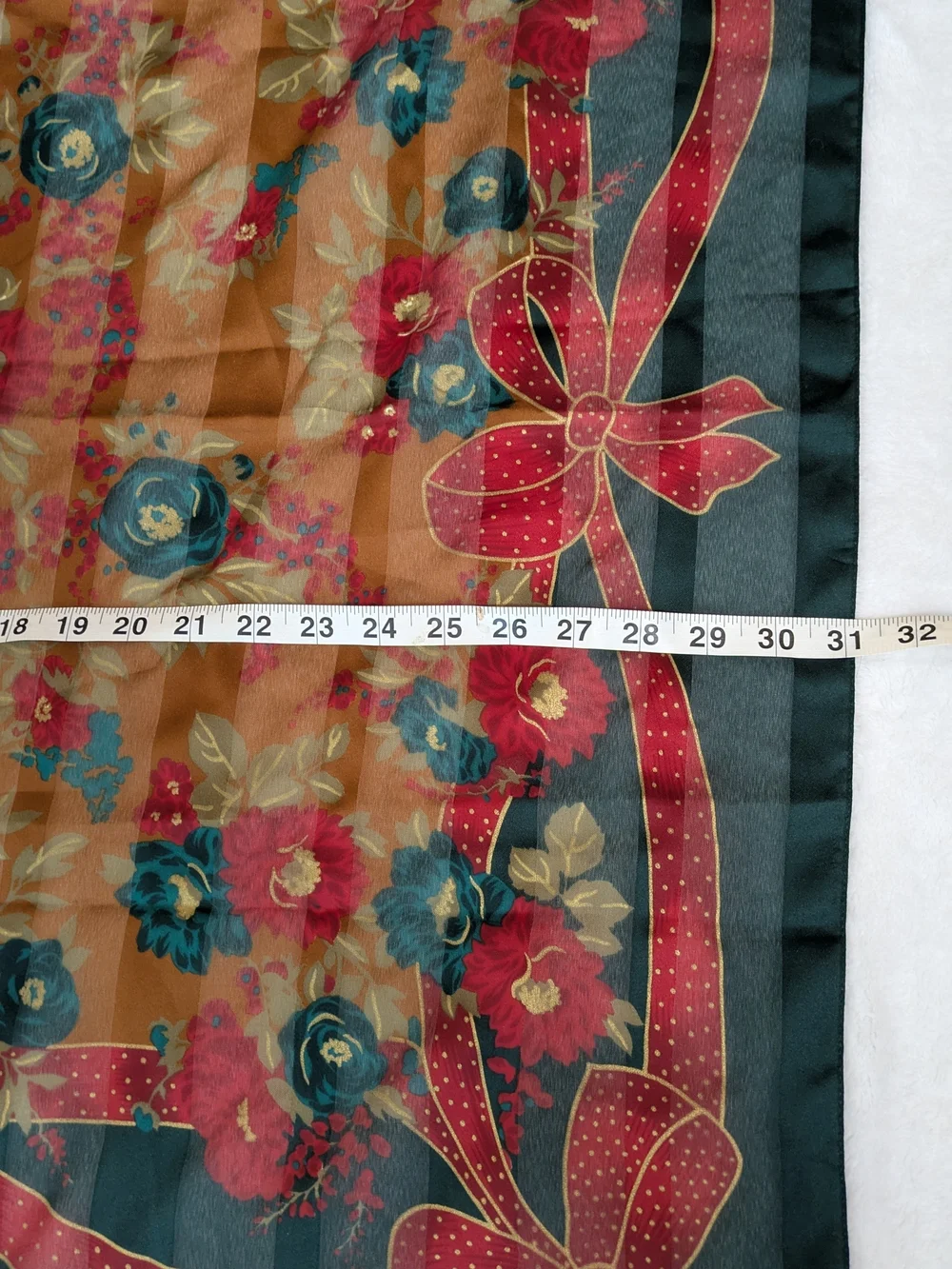 Berkshire Floral Bow Border Silk Scarf in Teal, Rust, Red